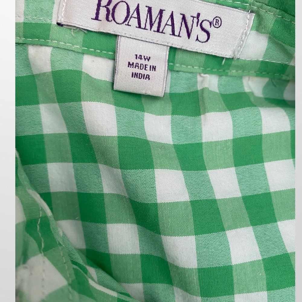 Roamans Womens Size 14 W Blouse Top Shirt Green Gingham Short Sleeve Casual - Picture 7 of 7